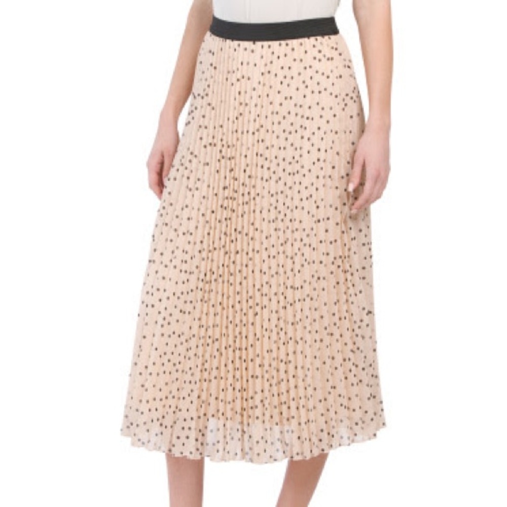 WD.NY Champagne Pleated Polka Dot Midi Skirt